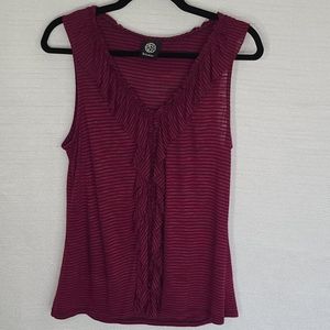 Bobeau Tank-Top Purple Stripes Ruffle Collar Size Medium